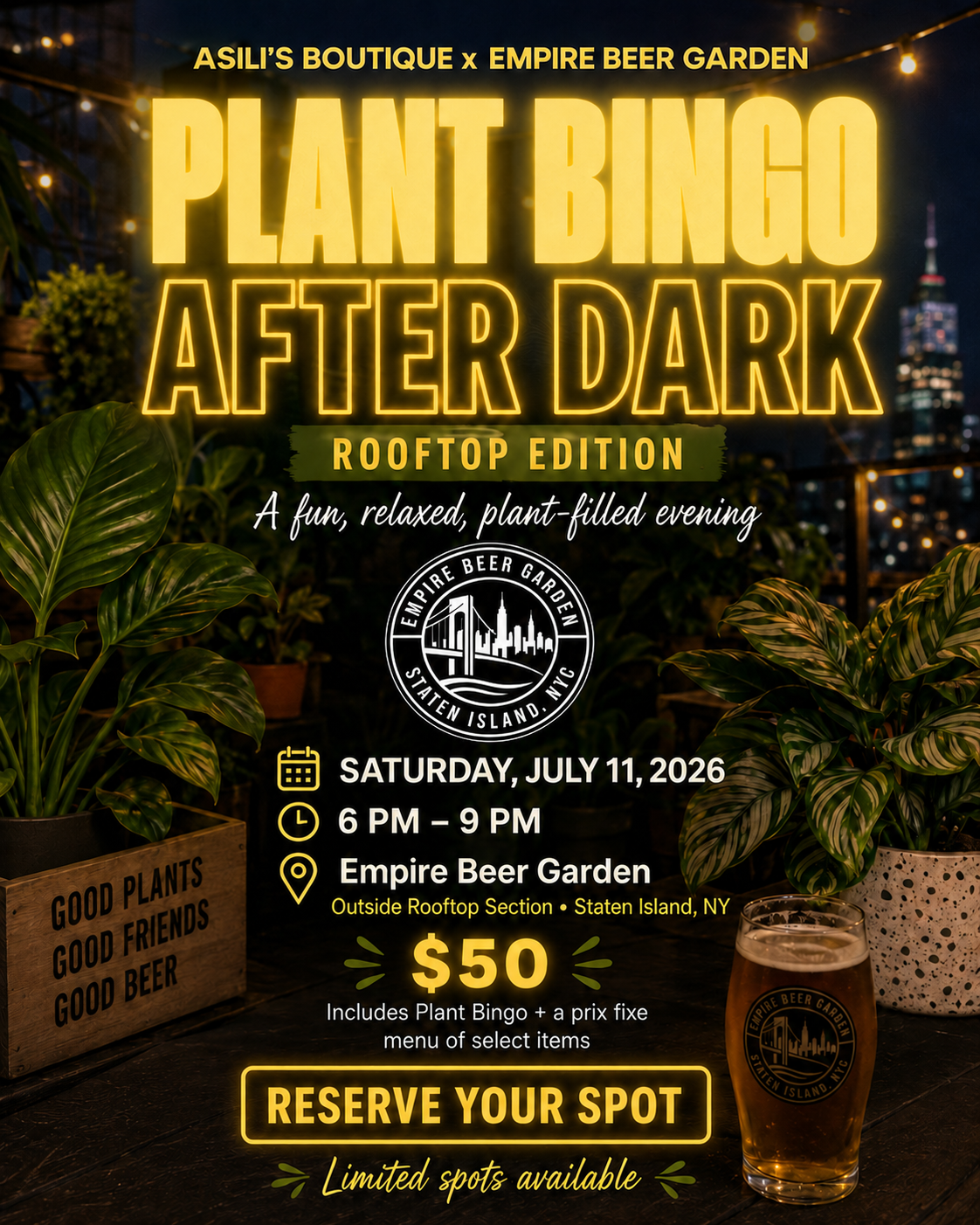 Plant Bingo After Dark: Rooftop Edition Asili's Boutique